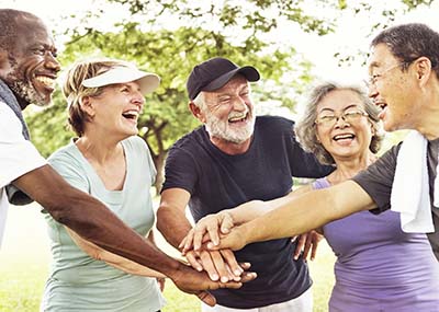 Active senior friends hanging out