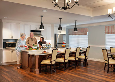 Brookdale residents hanging out in community activity room