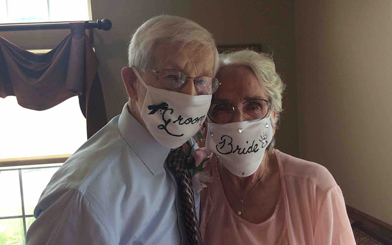  Residents get married in masks at Brookdale Richmond (Indiana).