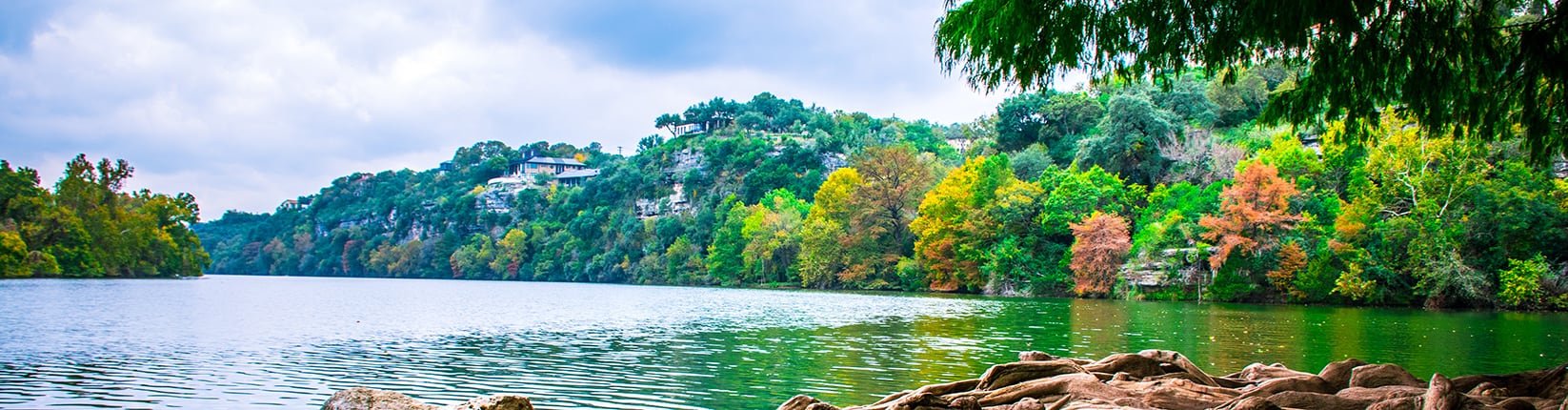 Austin lake with fall trees